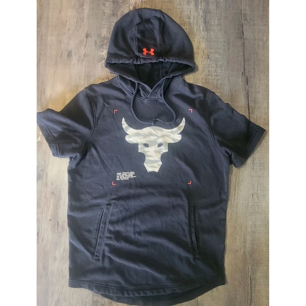 Under Armour Project Rock  Small Short Sleeve Hoodie Sweatshirt Brahama Bull UA